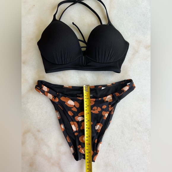 Shade & Shore Bikini Matching Set, Black Bikini Top Leopard Bottom - Picture 3 of 7
